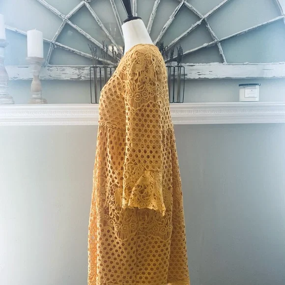 Orange Creek Mustard Lace Midi Dress Size Small - Picture 10 of 16